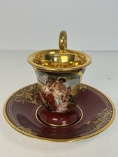 Antique Royal Vienna Style Porcelain Demitasse Cup Saucer Hand Painted