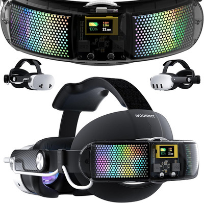 Head Strap with 10000Mah Battery for Meta Quest 3/3S   Transparent RGB Lighting,