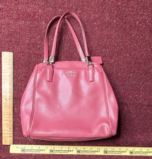 Coach Pink Pebbled Satchel Top Handle Zip Bag Charm Silver HW Lined Pockets