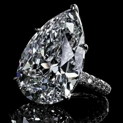 4Ct Pear Cut Lab Created Diamond Solitaire Engagement Ring 14K White Gold Plated