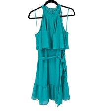 Eliza J Dress Tiered popover halter teal size 8