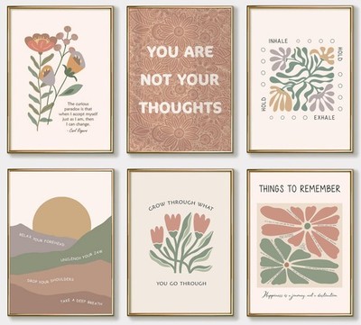 6Pcs Mental Health Wall Art Psychology Therapy Motivational Quotes abstract B...