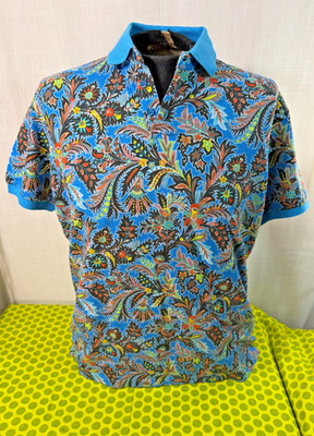 ETRO Blue Multicolor Paisley Floral Polo - Sz. XL