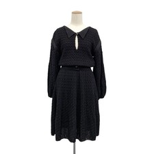 Chanel Shirring Knit Wool Dress Black Size 36 Chest 16.9 in Length 35.8 in