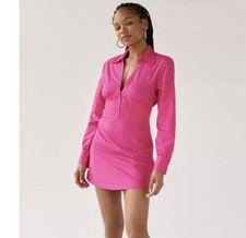Urban Outfitters Phoebe Mini Dress Size L Pink Corset Waist Long Sleeve Stretch
