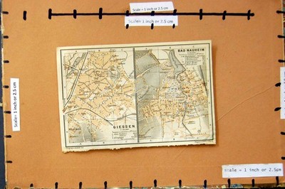Original Old Antique Print Map 1914 Germany Plan Bad Nauheim Giessen Kliniken