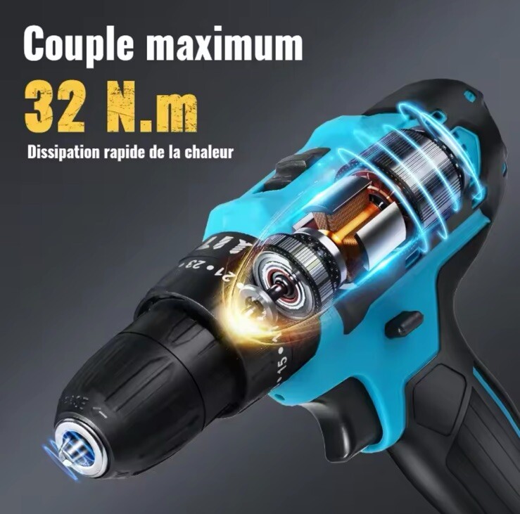 Avvitatore a Impulsi Brushless Trapano Elettrico Trapano a Percussione 2batterie - Miniatura 4