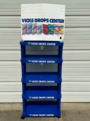 Vicks Display Rack Vintage Vicks Cough Drops Store Display Shelf w/ Advertising Plastic ...