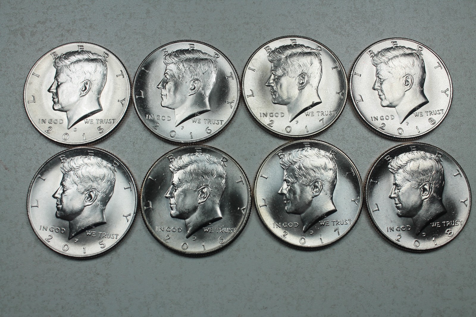 2015 2016 2017 2018 P D Uncirculated Kennedy Half Dollar Mint Roll Set ...