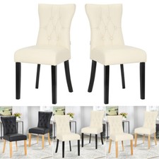 Cream Kitchen Dining Chairs Smooth Easy Clean Upholstered Seat with Wood Legs UK