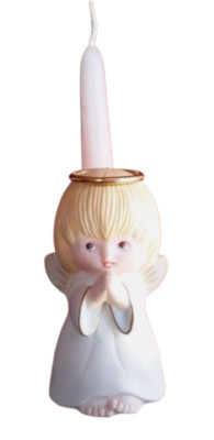Hallmark Tabletop 4'' Ceramic Barefoot  Angel Cherub Candle Holder With Halo