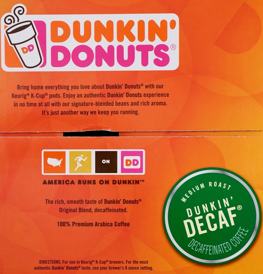 Dunkin Donuts Decaf Coffee Medium Roast Decaffeinated Arabica, Keurig K