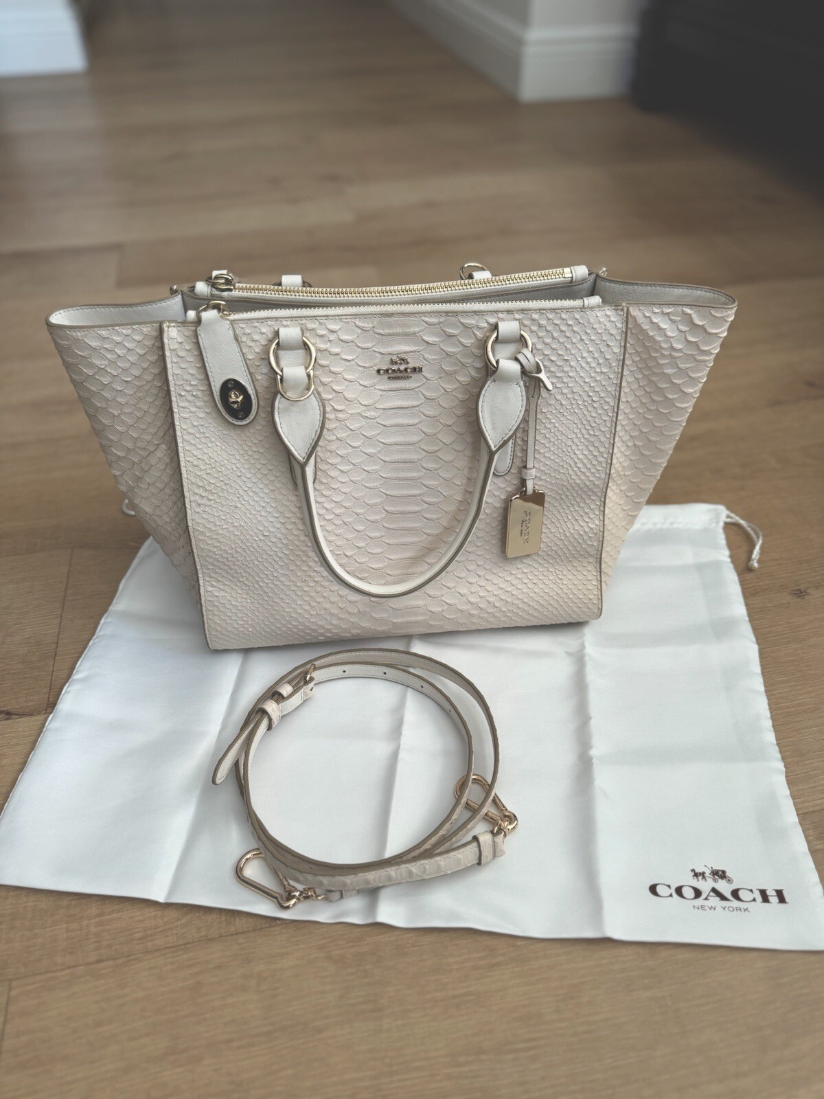 Coach Off White Python Effect Leather Crosby Tote - image 1