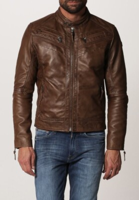New Men Biker Leather Genuine Lambskin Leather Bomber Black Jacket XS-2XL FB110