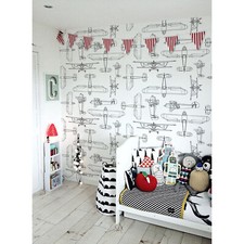 Airplanes white Home wall mural Traditional Non-woven wallpaper Decal Wallcover