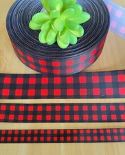 5/8, 7/8  1.5 Inch 1 YD Buffalo Plaid Grosgrain Ribbon Red Check Hair Bow