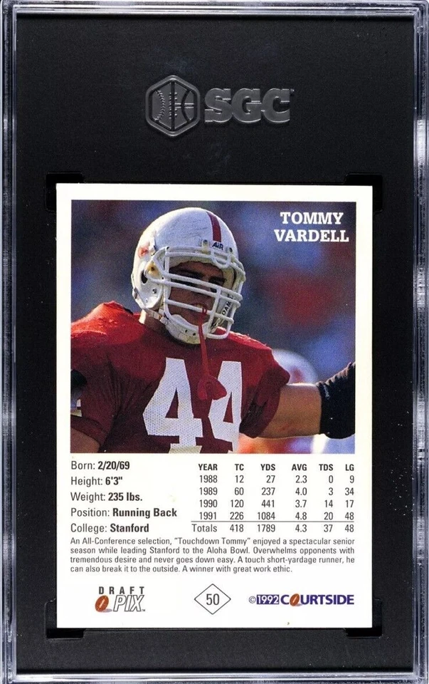 1992 Courtside Draft Pix Tommy Vardell Rookie Card Auto RC SGC 8.5/10 Stanford - Image 2 of 2