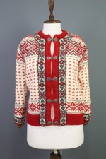 DALE OF NORWAY Red Fair Isle Wool Knit Ski Cardigan Sweater Size 40