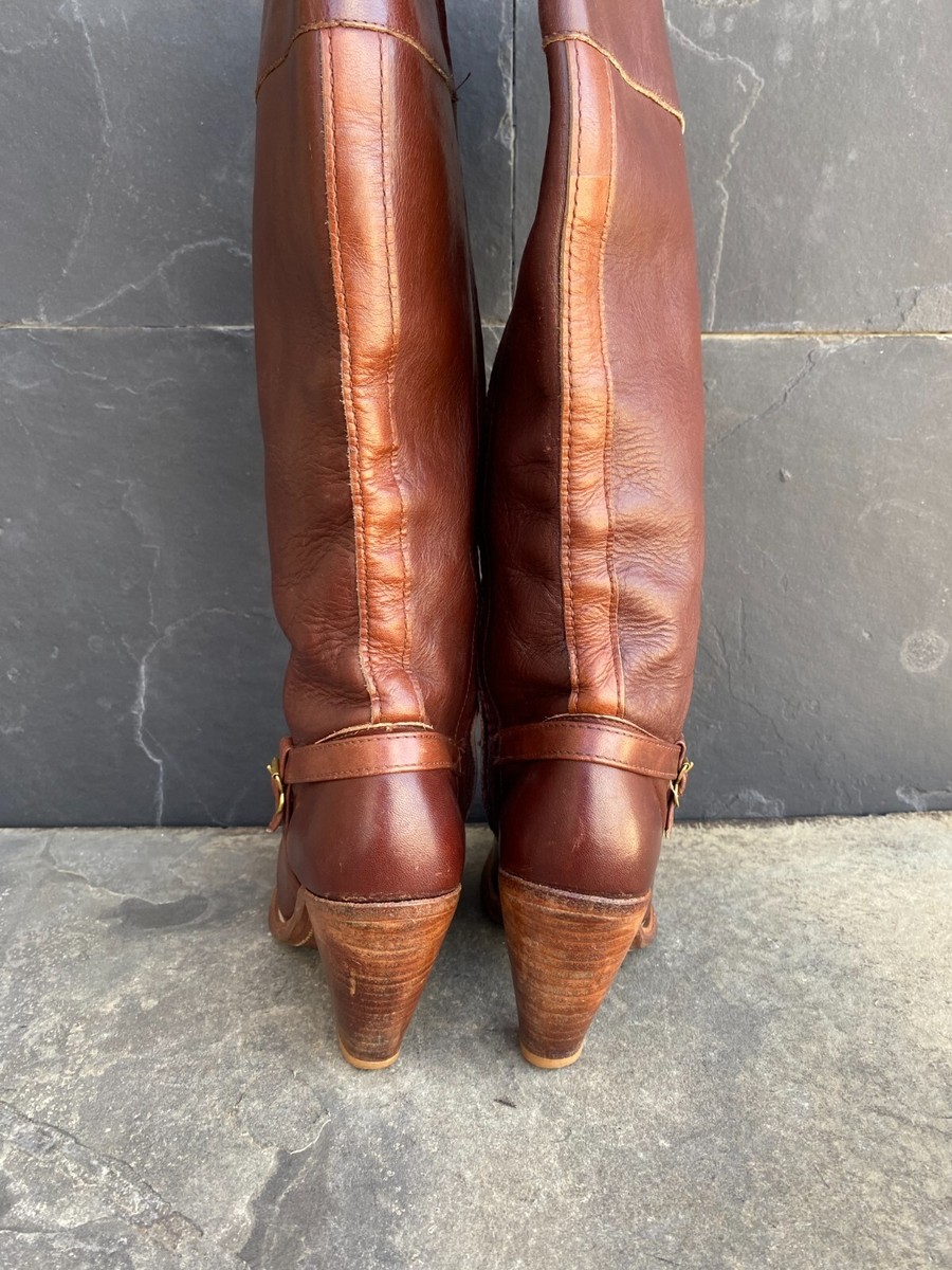 Vintage Frye Boots Brown Western Leather Tall High Buckle
