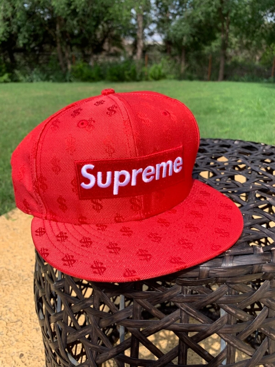 NEW 2018 Supreme SS18 Box Logo Red Monogram New Era Hat S 7 5/8 Rare  AUTHENTIC