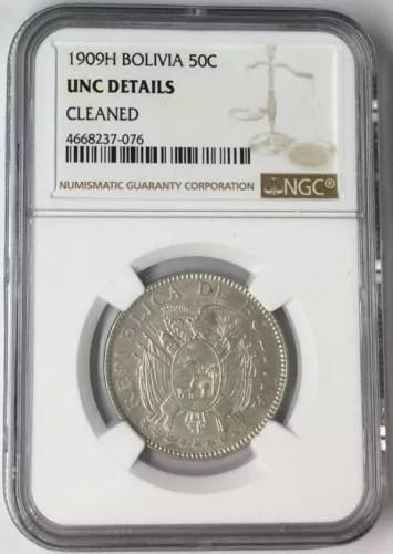 1909H Bolivia 50C NGC UNC Details #