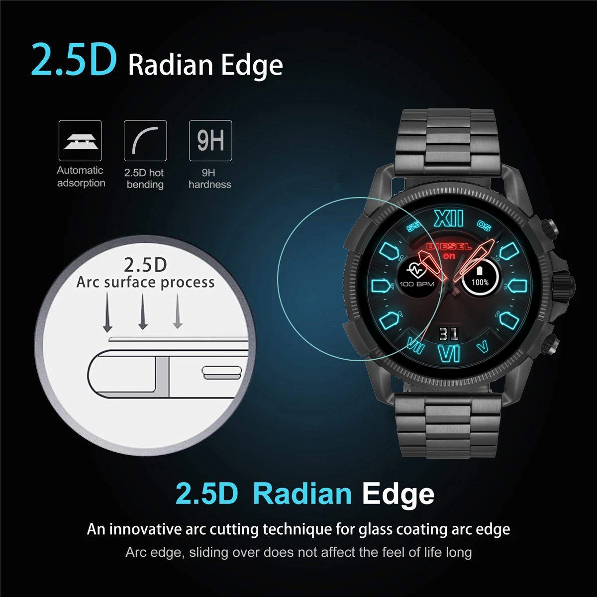 Tempered Glass Screen Protector for Diesel on Full Guard 2.5 Smartwatch |