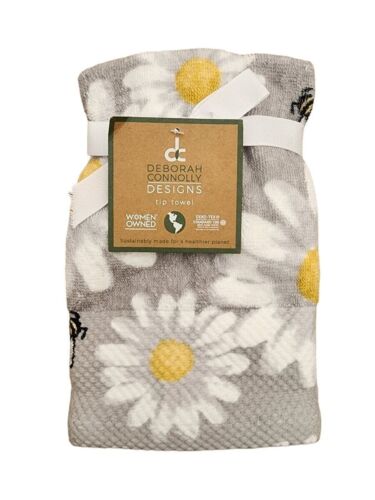 Deborah Connolly Set of 2 Daisy Bumble Bee Tip Towels Gray NWT