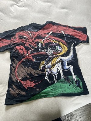 Vintage Liquid Blue XL Black  Dragon Graphic Tee Short Sleeve Made in USA 1993