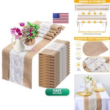 Chumia 12 Pack Burlap Table Runners with Lace 12 x 72 in