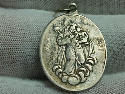 Dug Silver 18th - 20th Century St Joseph / Virgin Mary Religious Medal