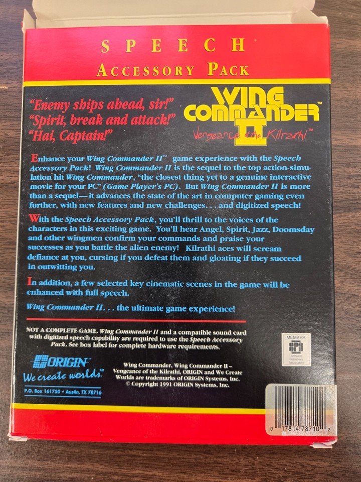 Wing Commander II Speech Accessory Pack PC DOS 1991 Big Box 3 Floppy ...