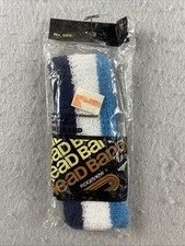 Ridgeview Headband No 802 Cotton Elastic 70s 80s Blue White Stripe Sweatband