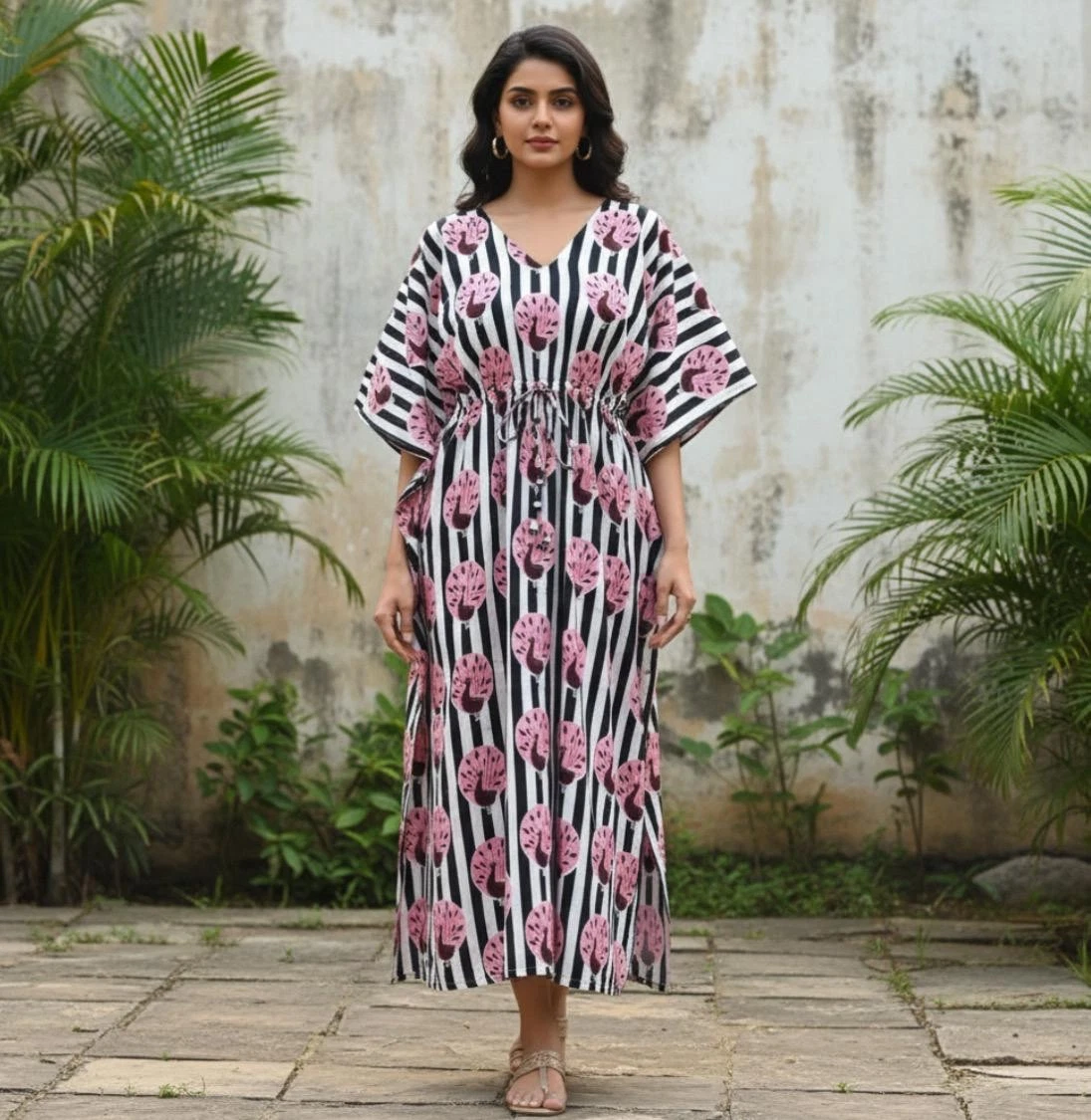 Women Relaxed Fit Kaftan Dress Cotton Hand Block Printed