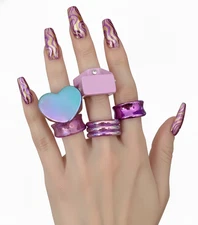 Set /Bundle/ Lot 6 Fun Acrylic Rings Mixed Sizes 6.75 to 8 Lavender Purple