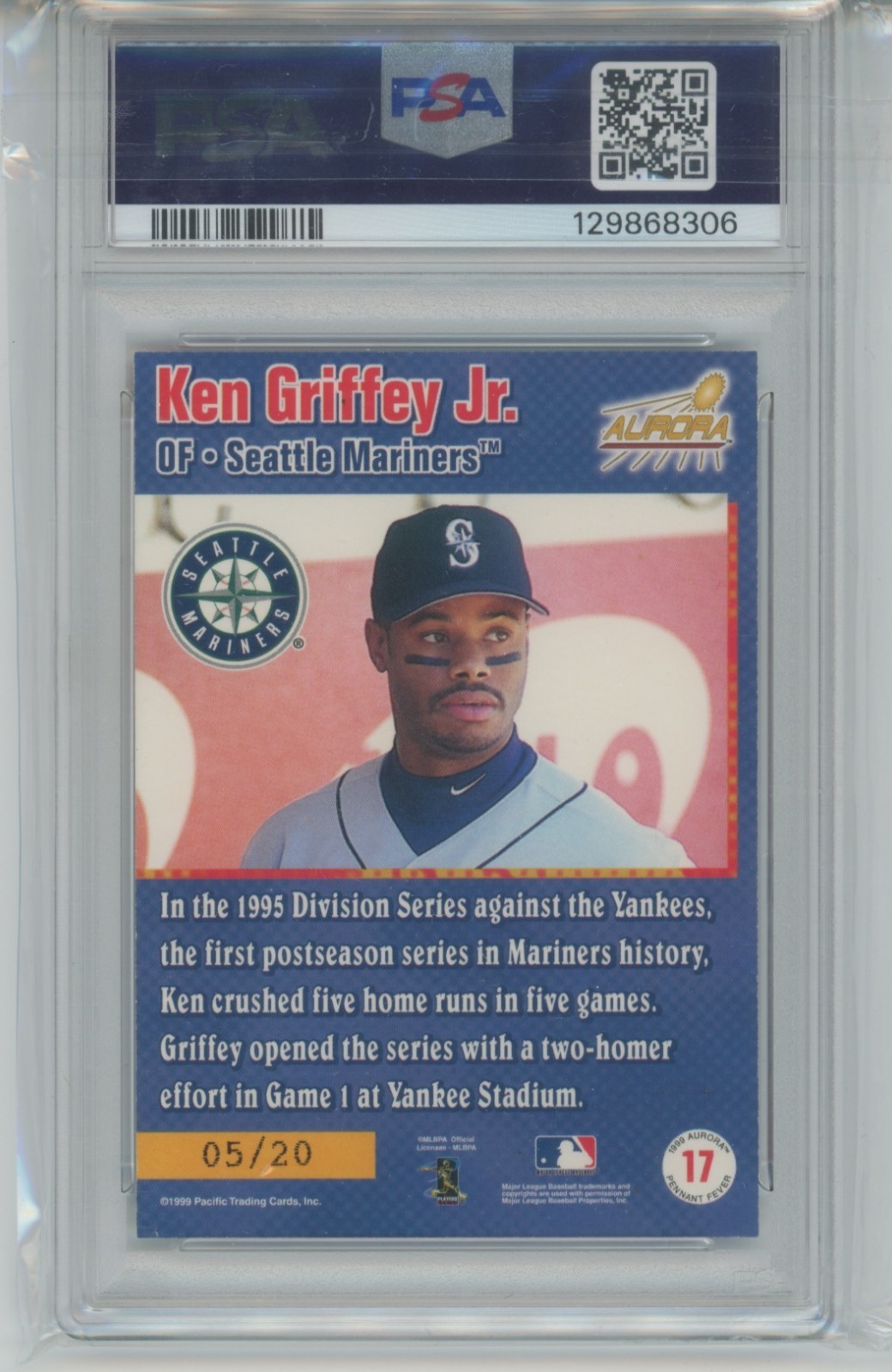 PSA 9 KEN GRIFFEY JR 1999 Pacific Aurora #17 COPPER Pennant Fever SP /20 POP 1! view 2