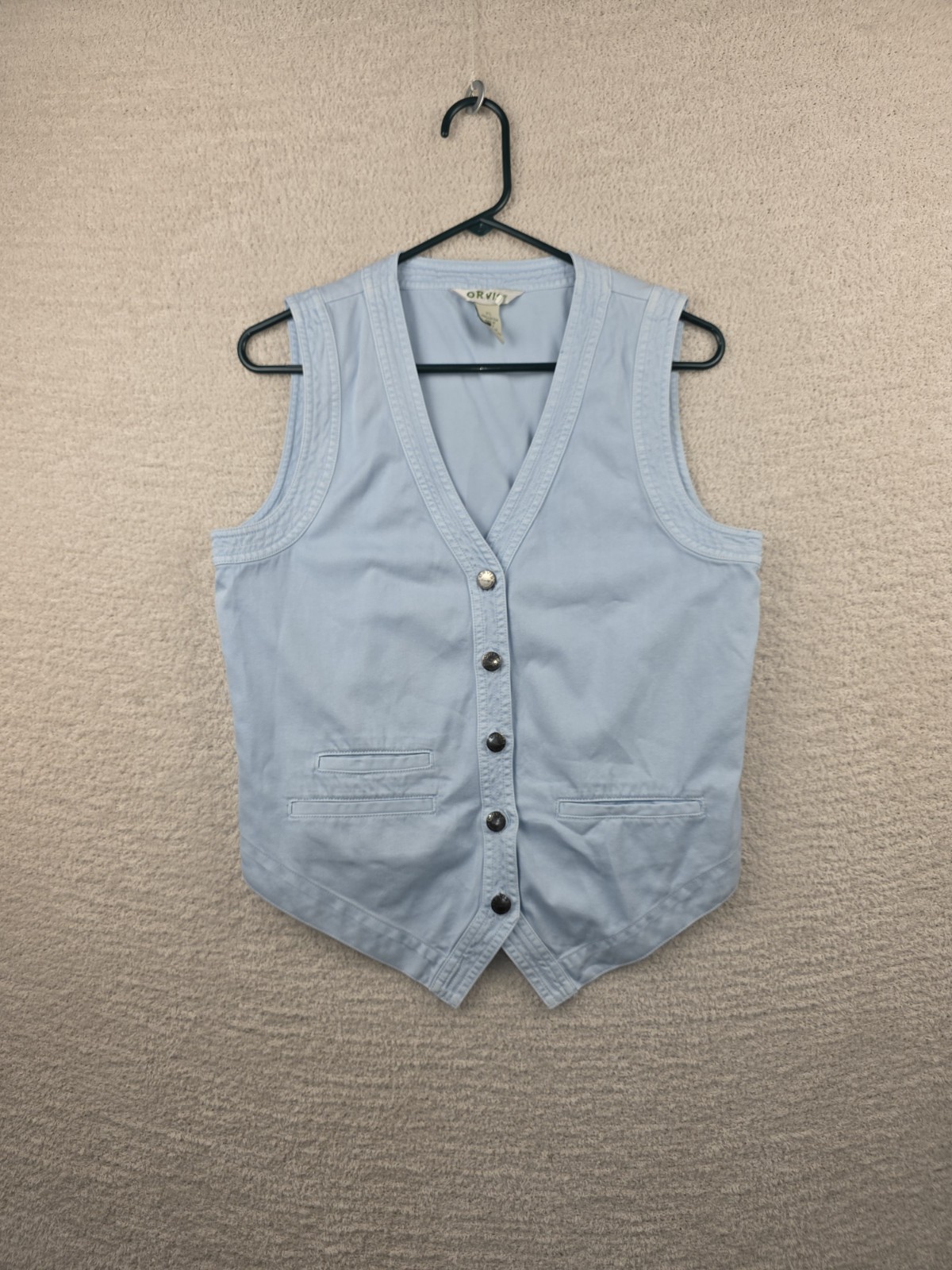 Orvis Women's Sleeveless Cotton Button-Front Vest Size XS Light Blue