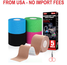 5 Rolls Kinesiology Tape, 5 Colors 2 inch x 16.4 Feet Waterproof Athletic Tape,