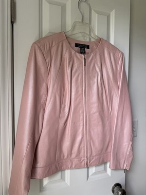 Dialogue Pastel Pink Leather Zip-Front Jacket