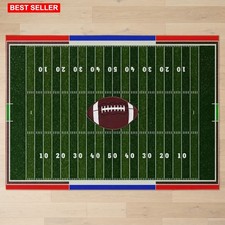 Kids Rug American Football Field Design 5x7 Ft Non-Slip Gel Nylon Pile Playroom
