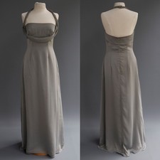 Watters & Watters Grey Iridescent Chiffon Long Formal Halter Dress Ball Gown 8