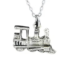 TRAIN LOCOMOTIVE Necklace Pewter Charm on Adjustable Chain Old Fashioned Engine