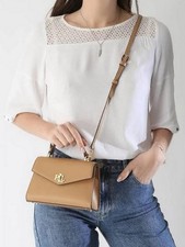 RALPH LAUREN Farrah Small Leather Top-Handle/Crossbody Satchel Buff 295