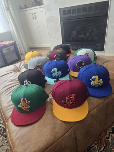 Lot Of 11 Akron Rubber Ducks New Era 5960 Hats MiLB Minor League Baseball Size 8