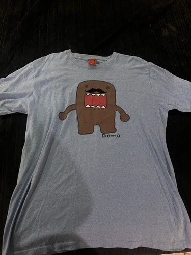 Domo Men's Texture Mustache T-Shirt Blue Made In USA Soft Spun Size Large