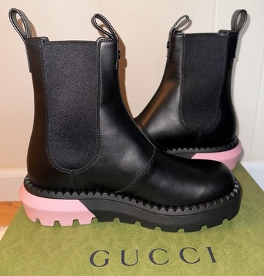 Gucci Black Leather Chelsea Boot Sierra Stretch Ankle Women Size 8 US/38 EU