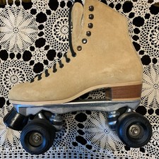 Vintage Riedell Tan Suede Roller Skates Size 9 Hyper Strada Wheels Derby UNUSED