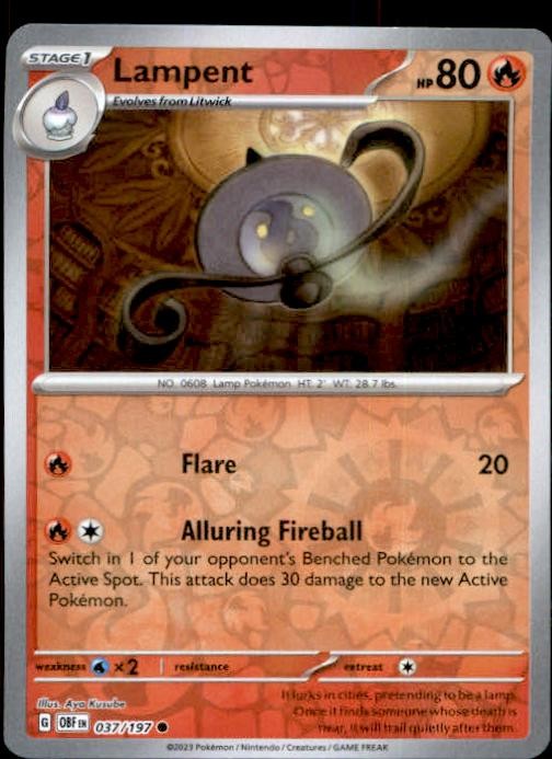 Lampent 037/197 Common Obsidian Flames Reverse Holo NM
