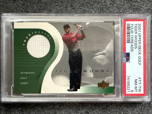 2001 UPPER DECK TIGER WOODS TOUR THREADS RELIC ROOKIE CARD#TT-TW PSA 8 NM-MT