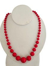 Vintage Red Plastic Graduated Fixed Bead Necklace