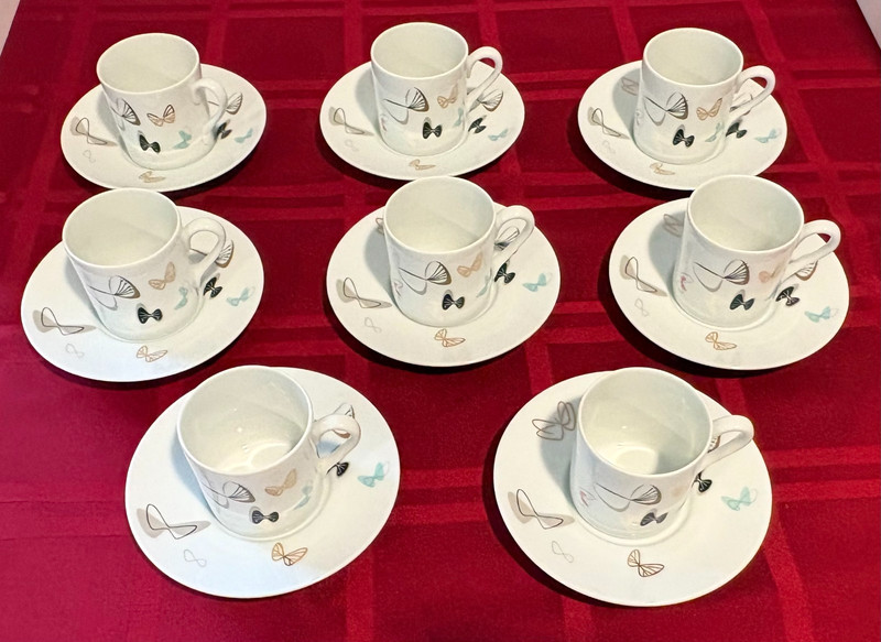 RARE MCM Porcelain Noritake China  Atomic Butterflies  16 pc. Espresso / Tea Set